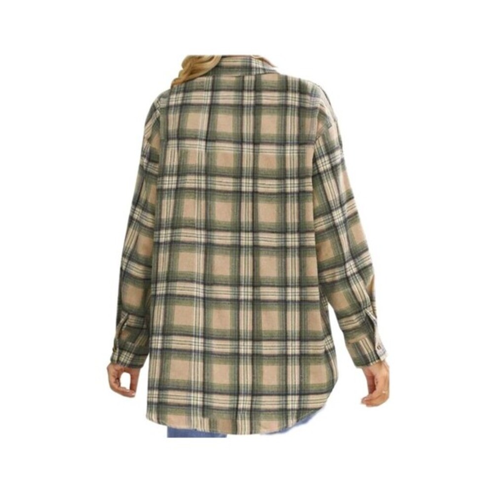 Fantaslook Womens Plaid Flannel Shacket Oversized Button Down Shirt Green Large - Picture 3 of 10